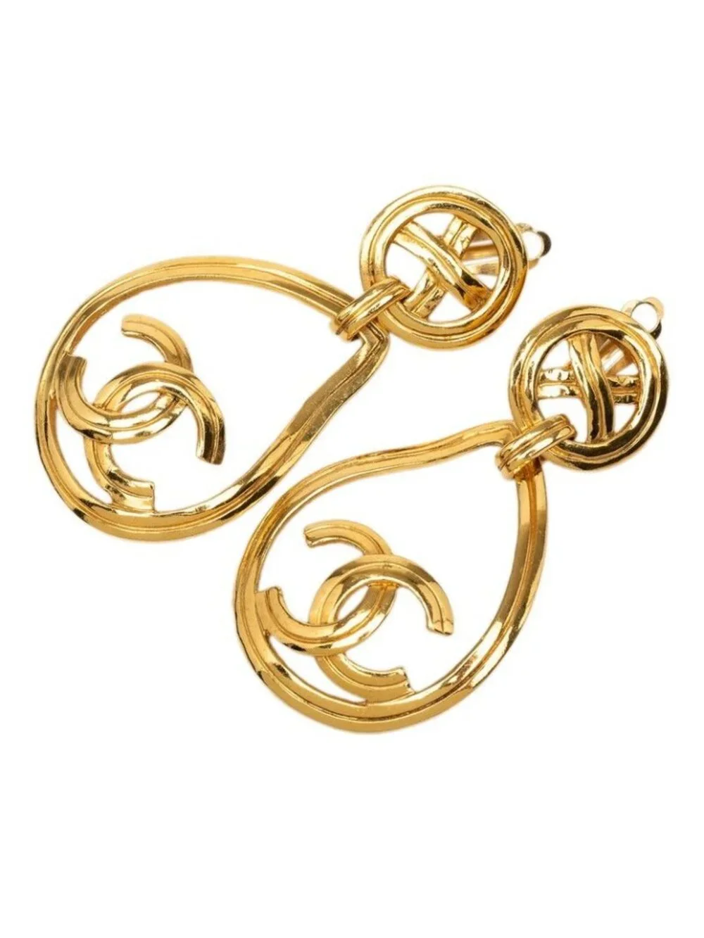 Chanel CC Logo Vintage Earrings Gold Plated